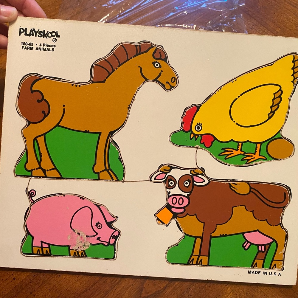 Vintage Playskool 180-05 Farm Animals 4 Piece Wooden Puzzle